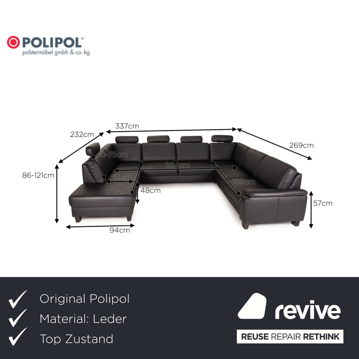 Polipol Leder Sofa Schwarz Ecksofa Couch Wohnlandschaft