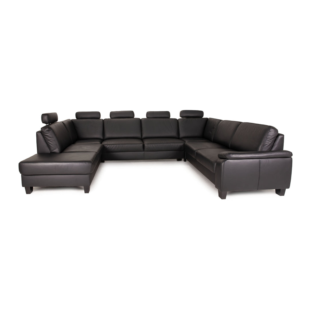 Polipol Leder Sofa Schwarz Ecksofa Couch Wohnlandschaft