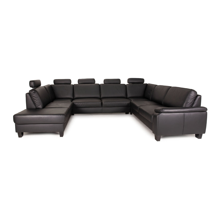 Polipol Leder Sofa Schwarz Ecksofa Couch Wohnlandschaft