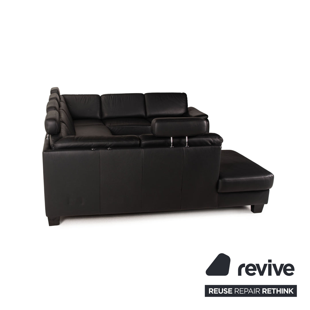 Polipol Leder Sofa Schwarz Ecksofa Couch Wohnlandschaft