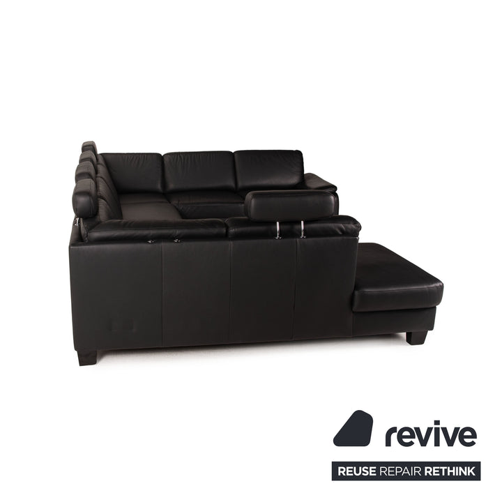 Polipol Leder Sofa Schwarz Ecksofa Couch Wohnlandschaft