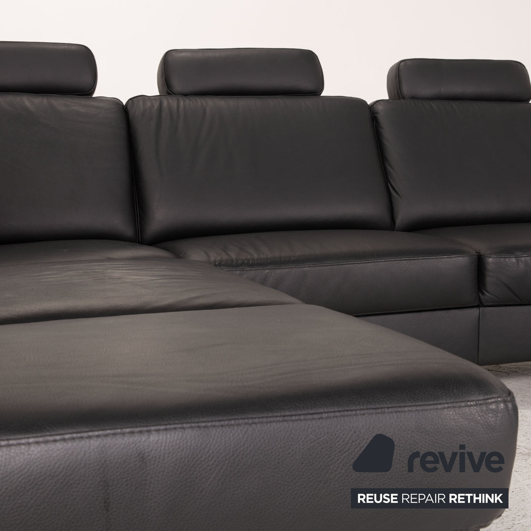 Polipol Leder Sofa Schwarz Ecksofa Couch Wohnlandschaft