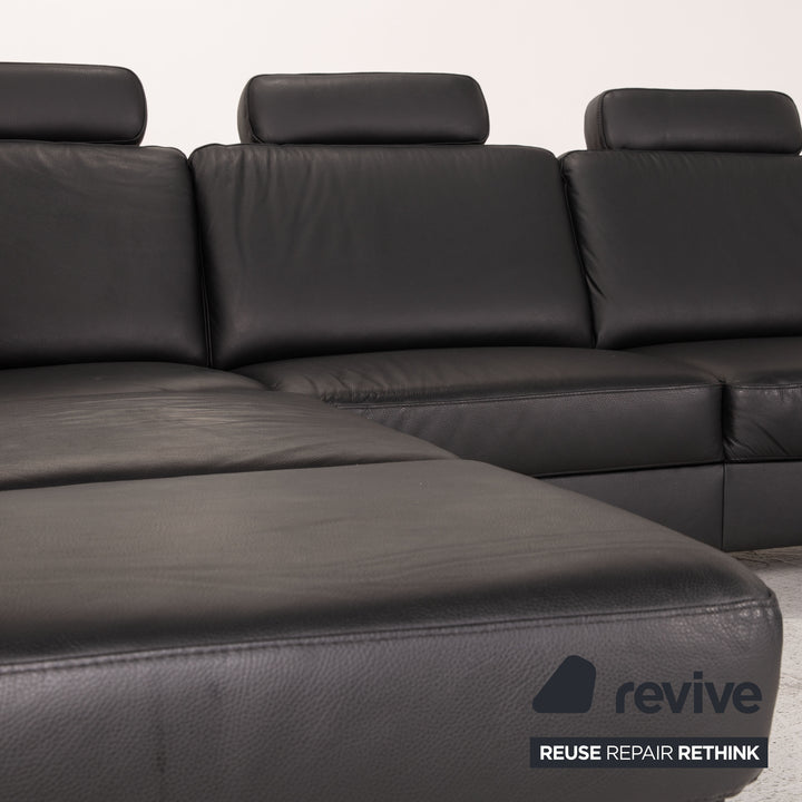 Polipol Leder Sofa Schwarz Ecksofa Couch Wohnlandschaft