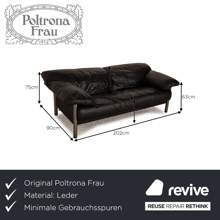 Poltrona Frau Leather Three Seater Black Sofa Couch
