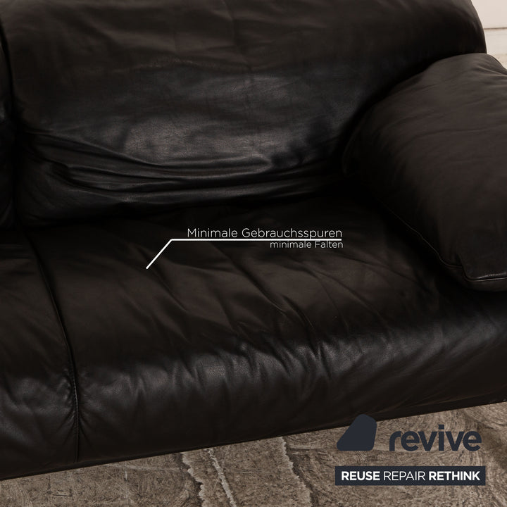 Poltrona Frau Leather Three Seater Black Sofa Couch