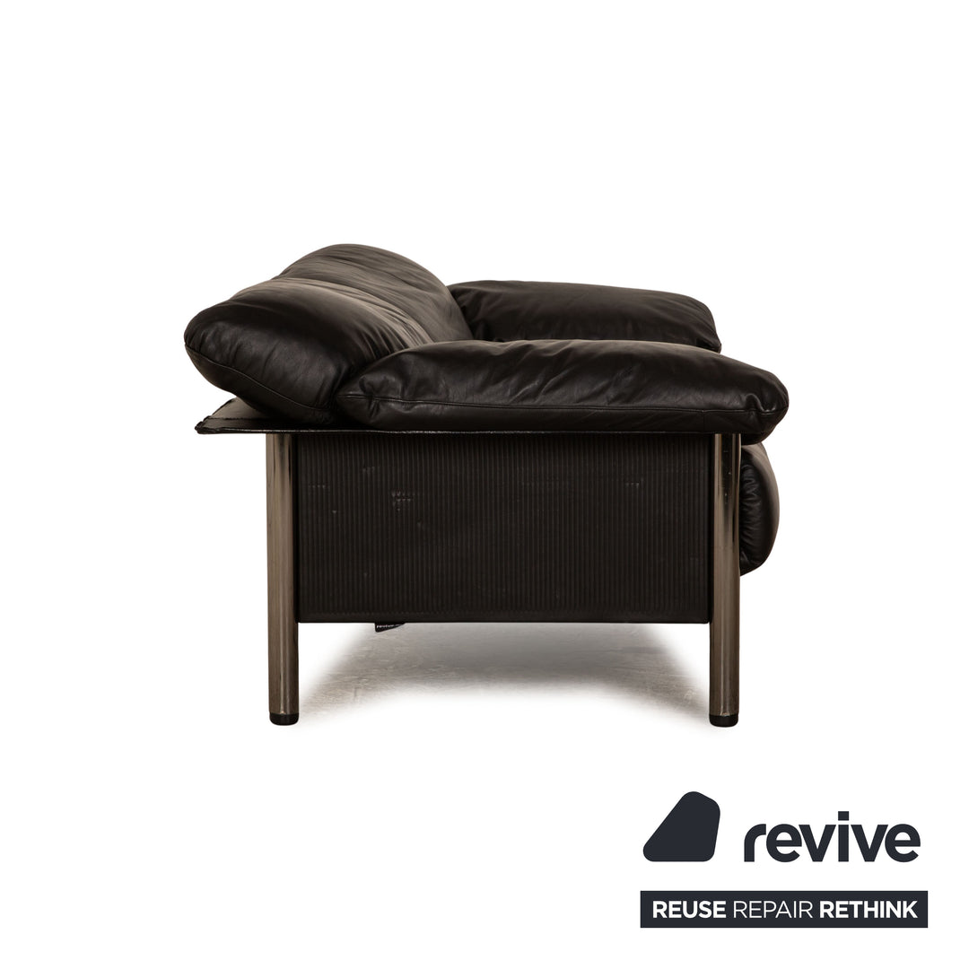 Poltrona Frau Leather Three Seater Black Sofa Couch