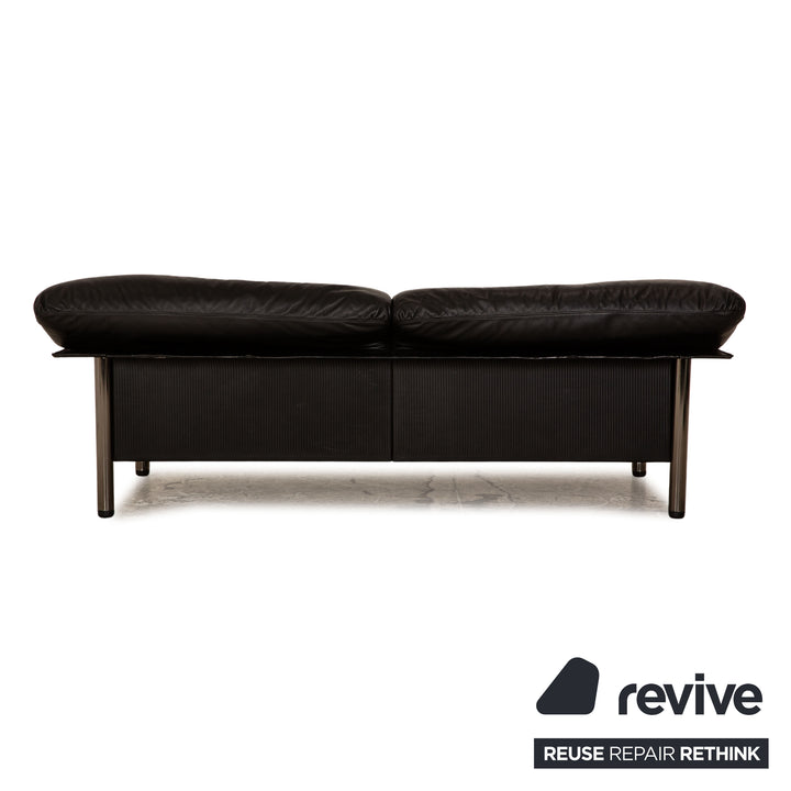 Poltrona Frau Leather Three Seater Black Sofa Couch