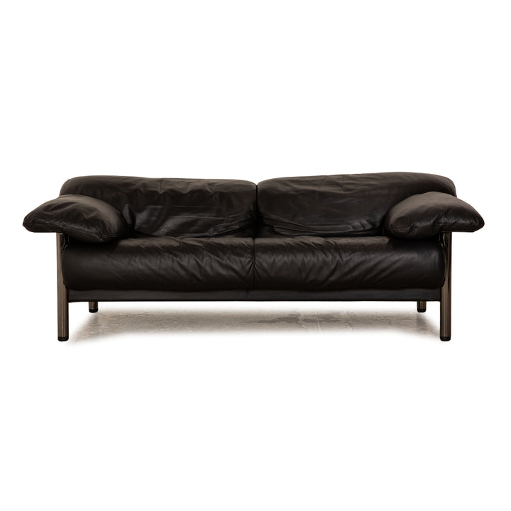 Poltrona Frau Leather Three Seater Black Sofa Couch