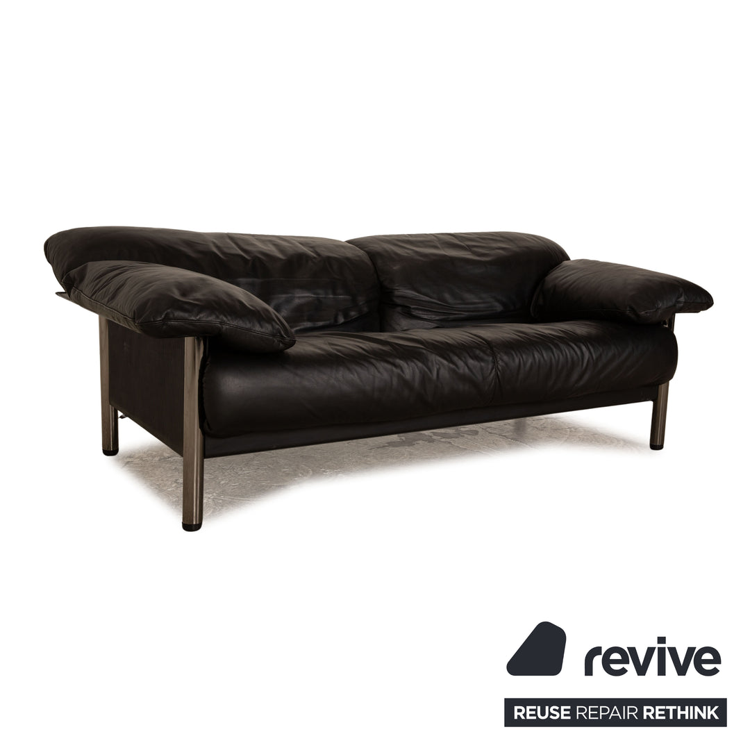 Poltrona Frau Leather Three Seater Black Sofa Couch