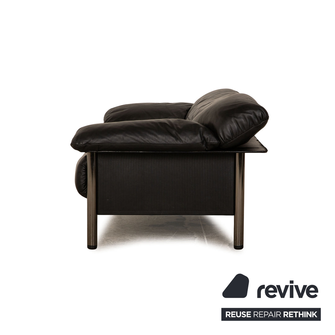 Poltrona Frau Leather Three Seater Black Sofa Couch