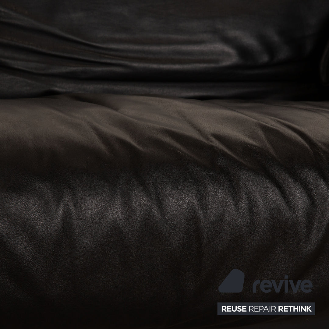 Poltrona Frau Leather Three Seater Black Sofa Couch