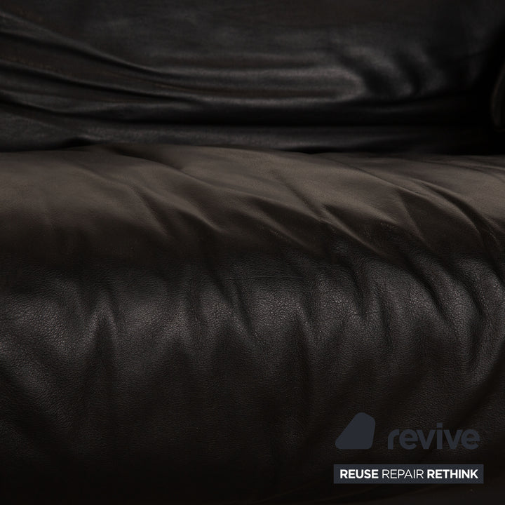 Poltrona Frau Leather Three Seater Black Sofa Couch