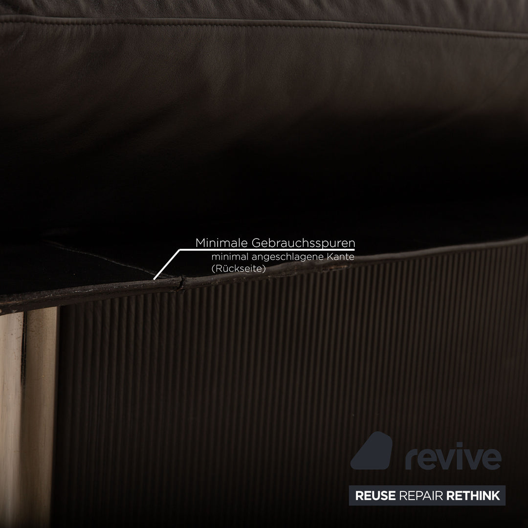 Poltrona Frau Leather Three Seater Black Sofa Couch