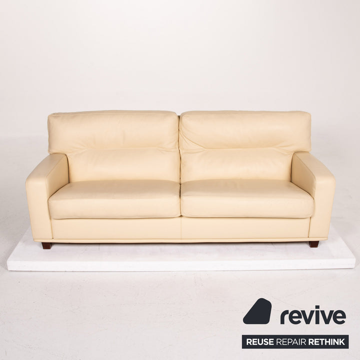 Poltrona Frau Leder Sofa Creme Zweisitzer Couch #14129