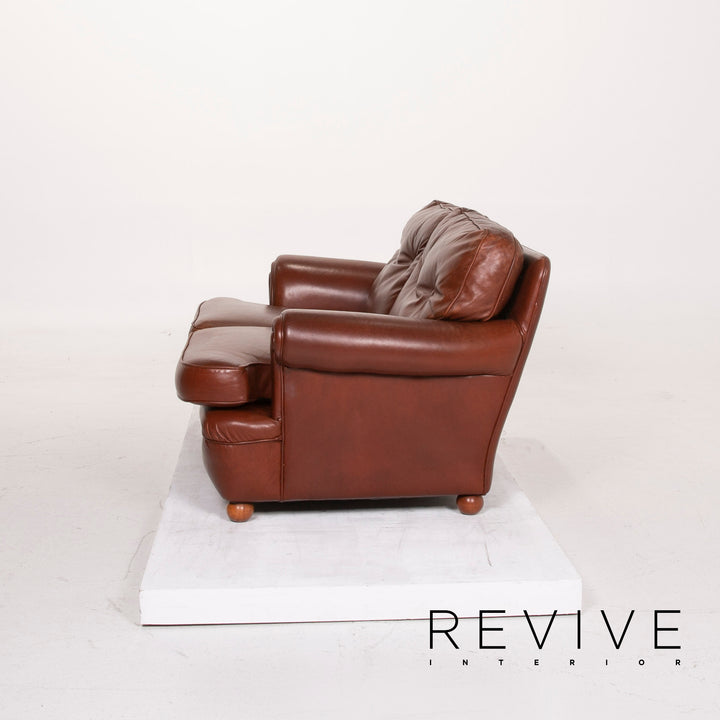Poltrona Frau leather sofa set cognac two-seater stool #15206