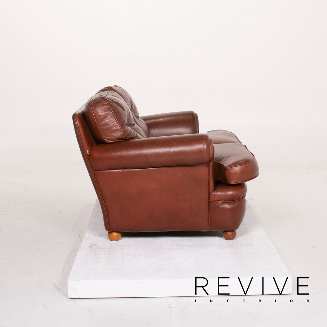 Poltrona Frau leather sofa set cognac two-seater stool #15206