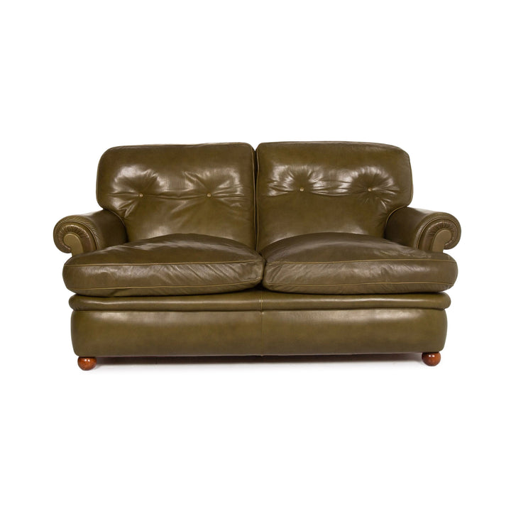Poltrona Frau Leder Sofa Grün Olivgrün Zweisitzer Couch Retro #13541