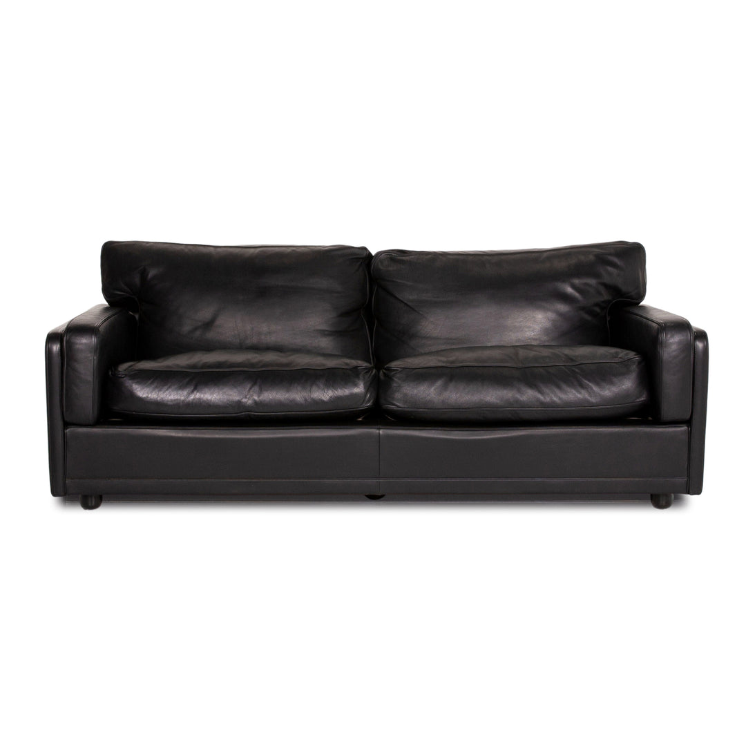 Poltrona Frau Leder Sofa Schwarz Zweisitzer Couch #14282