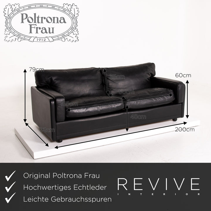 Poltrona Frau Leather Sofa Black Two Seater Couch #14282