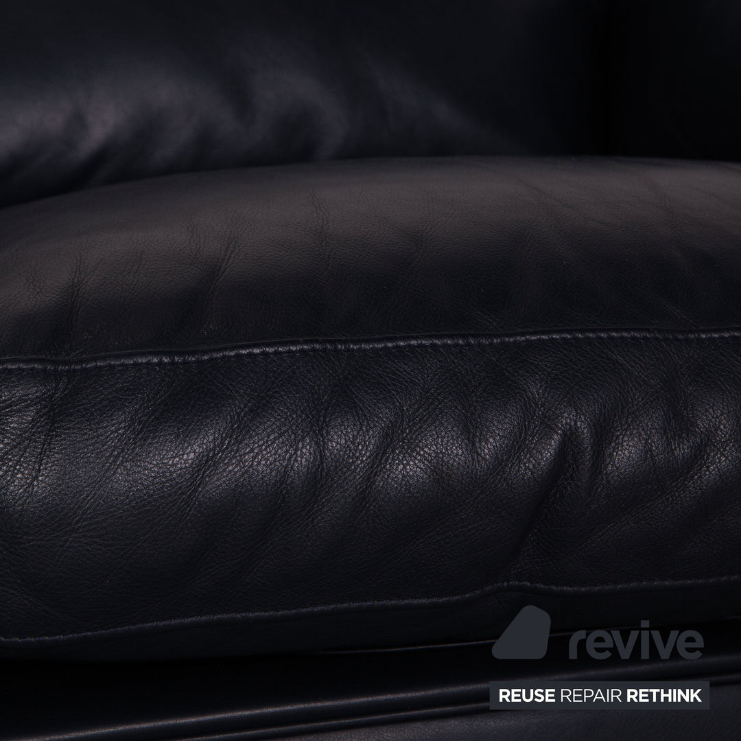 Poltrona Frau leather two seater sofa couch blue dark blue