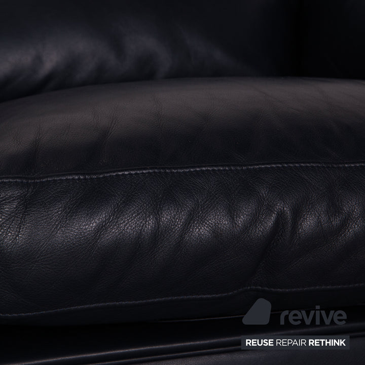 Poltrona Frau leather two seater sofa couch blue dark blue