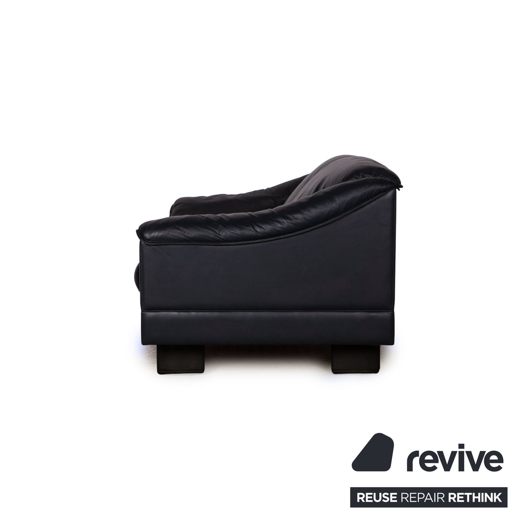 Poltrona Frau leather two seater sofa couch blue dark blue