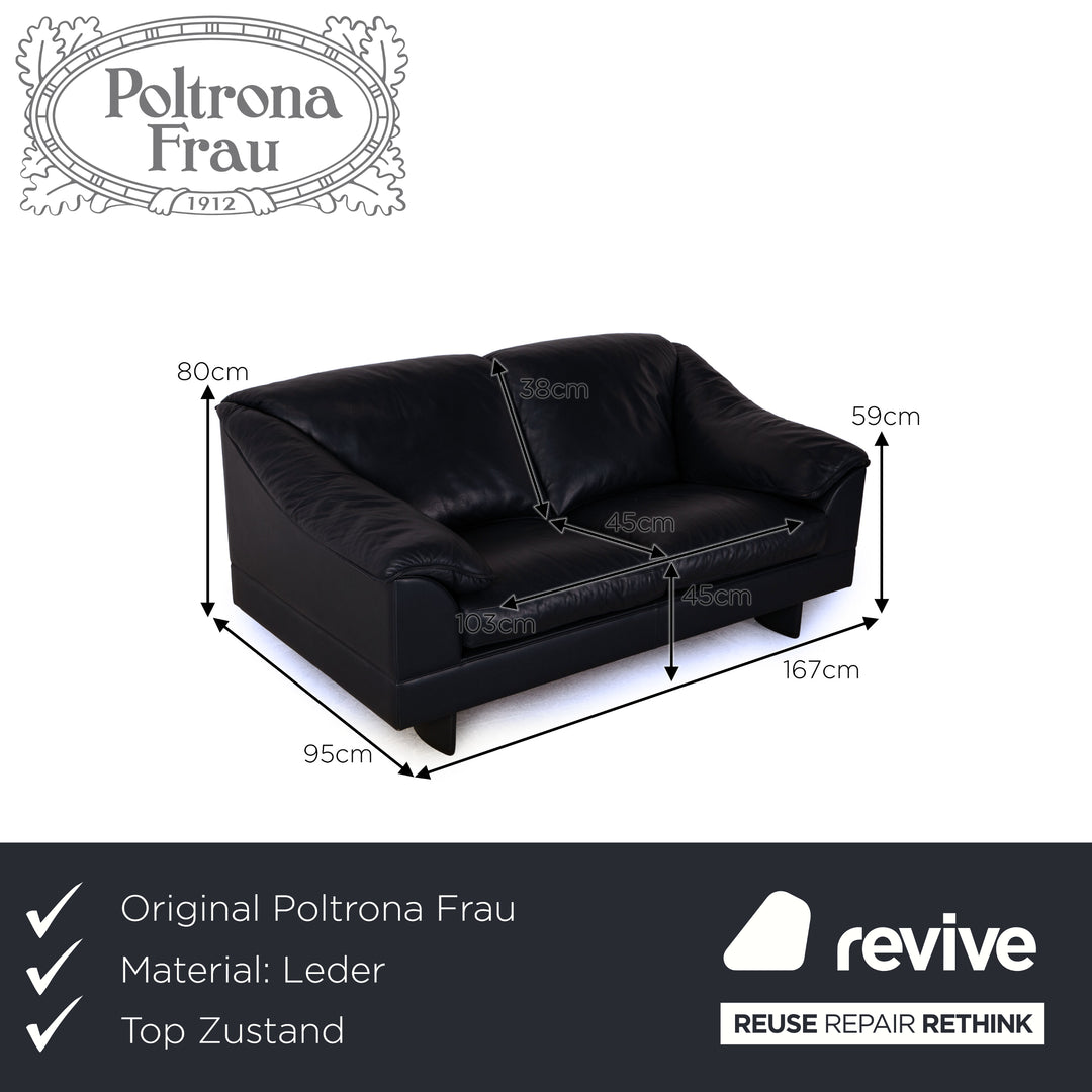 Poltrona Frau leather two seater sofa couch blue dark blue