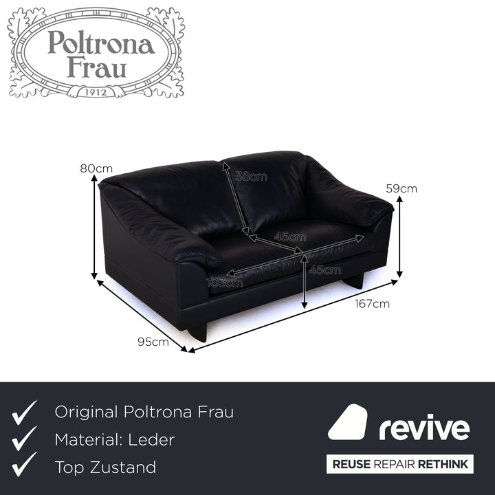 Poltrona Frau leather two seater sofa couch blue dark blue