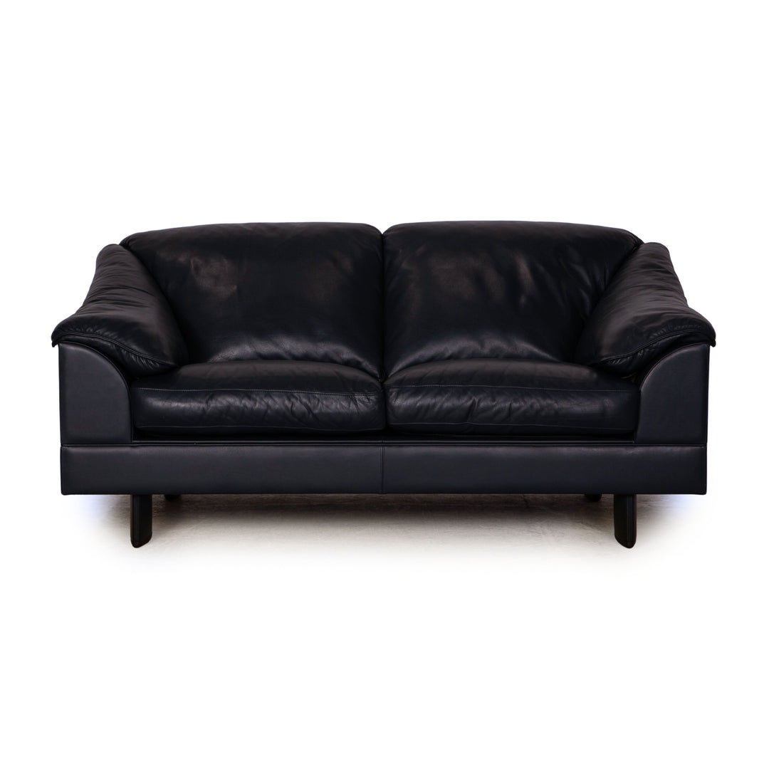 Poltrona Frau leather two seater sofa couch blue dark blue