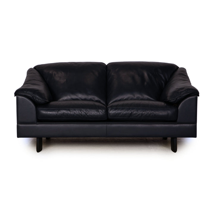 Poltrona Frau leather two seater sofa couch blue dark blue
