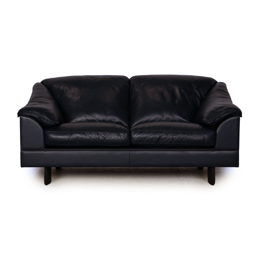 Poltrona Frau leather two seater sofa couch blue dark blue