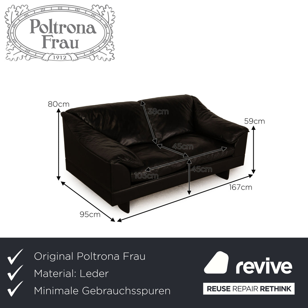 Poltrona Frau Leather Two Seater Sofa Couch Black