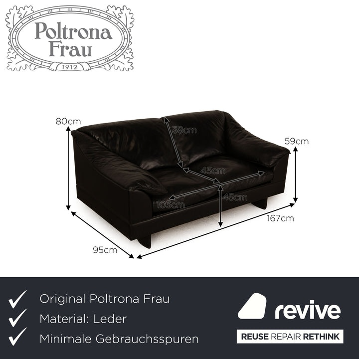 Poltrona Frau Leather Two Seater Sofa Couch Black