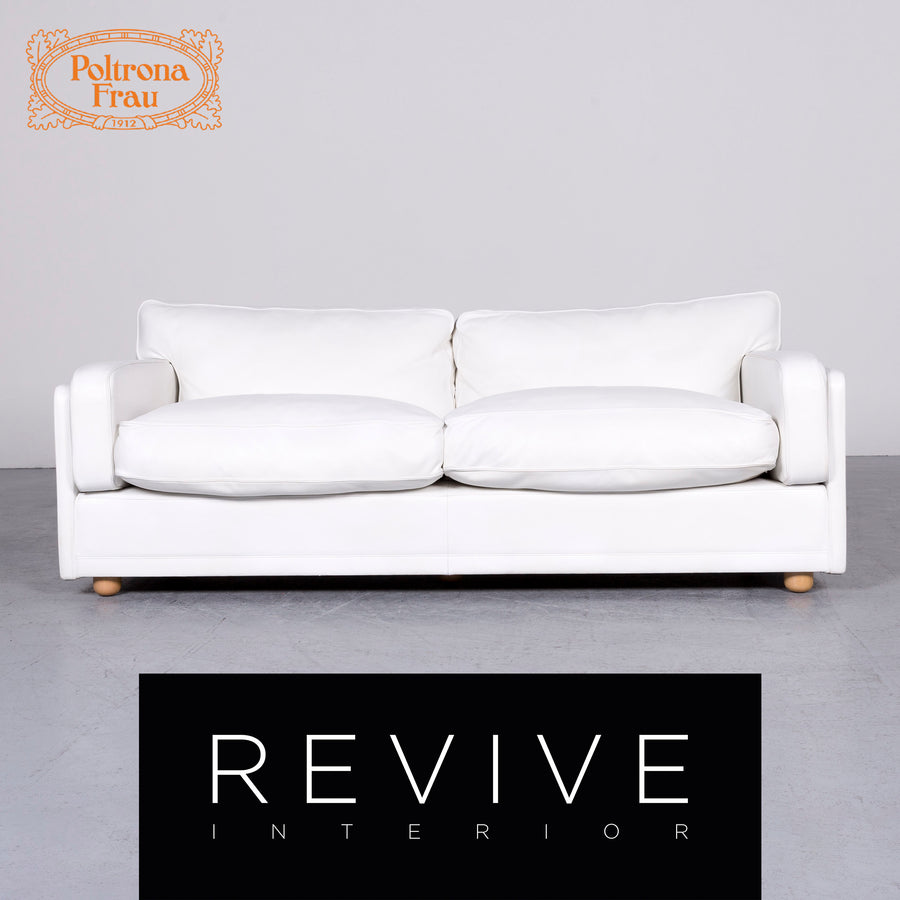 Poltrona Frau Socrates Designer Leather Sofa White Real Leather Three Seater Couch #6922