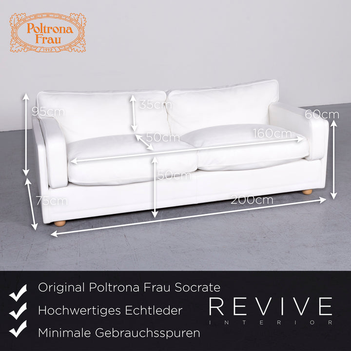 Poltrona Frau Socrates Designer Leather Sofa White Real Leather Three Seater Couch #6922