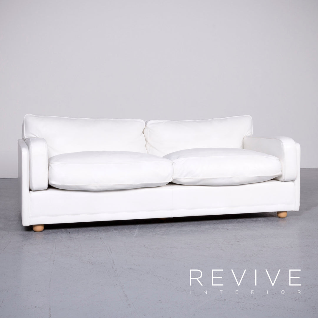 Poltrona Frau Socrates Designer Leather Sofa White Real Leather Three Seater Couch #6922