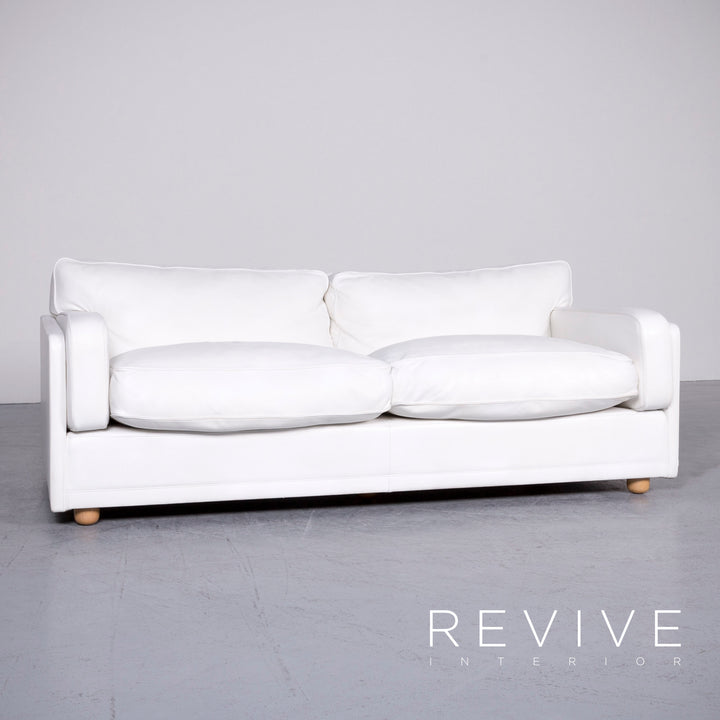Poltrona Frau Socrates Designer Leather Sofa White Real Leather Three Seater Couch #6922