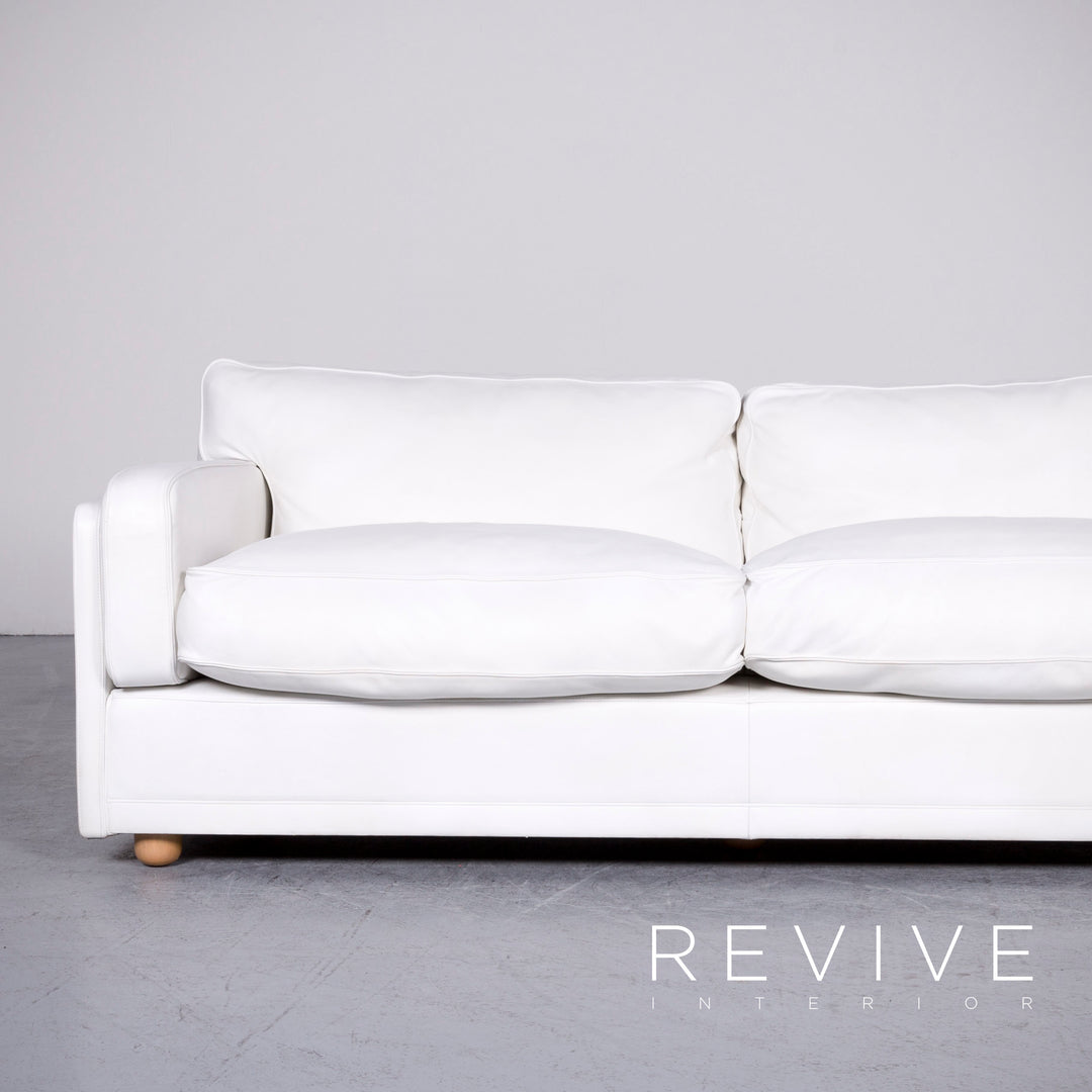 Poltrona Frau Socrates Designer Leather Sofa White Real Leather Three Seater Couch #6922