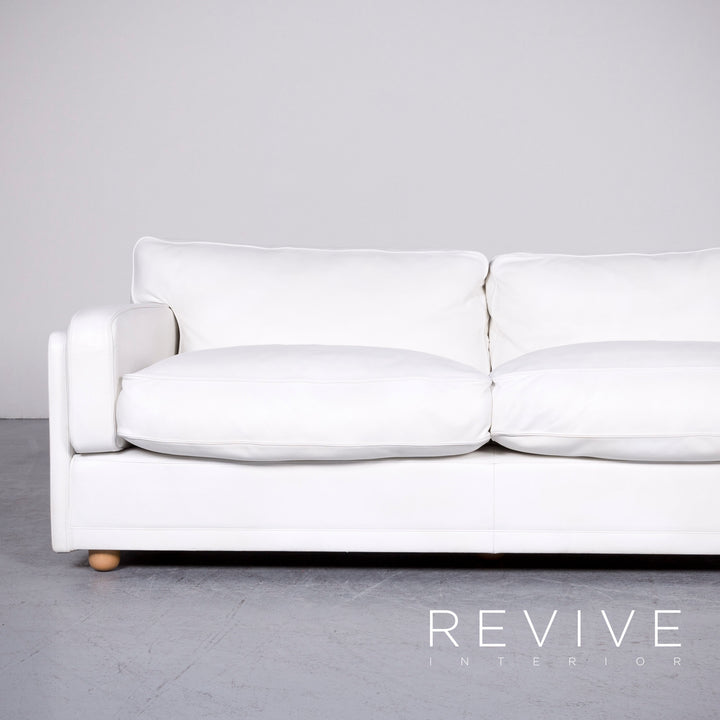 Poltrona Frau Socrates Designer Leather Sofa White Real Leather Three Seater Couch #6922