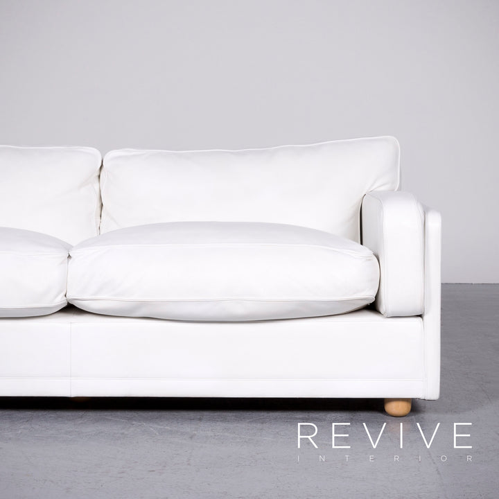 Poltrona Frau Socrates Designer Leather Sofa White Real Leather Three Seater Couch #6922