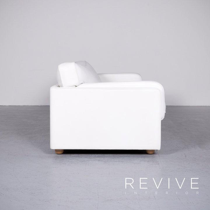 Poltrona Frau Socrates Designer Leather Sofa White Real Leather Three Seater Couch #6922