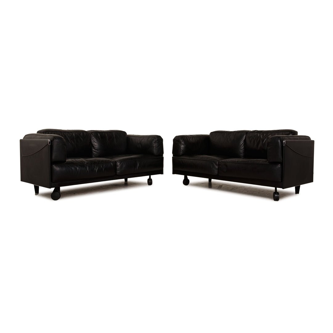 Poltrona Frau Twice Leather Sofa Set Black Two Seater Sofa Couch