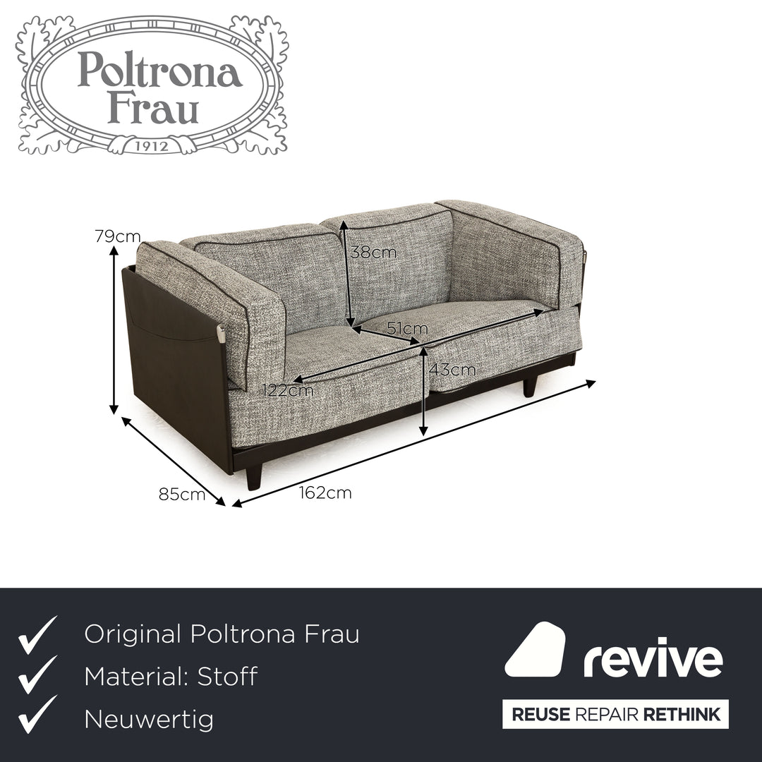 Poltrona Frau Twice Leather Fabric Two Seater Black Gray Sofa Couch Partially Reupholstered