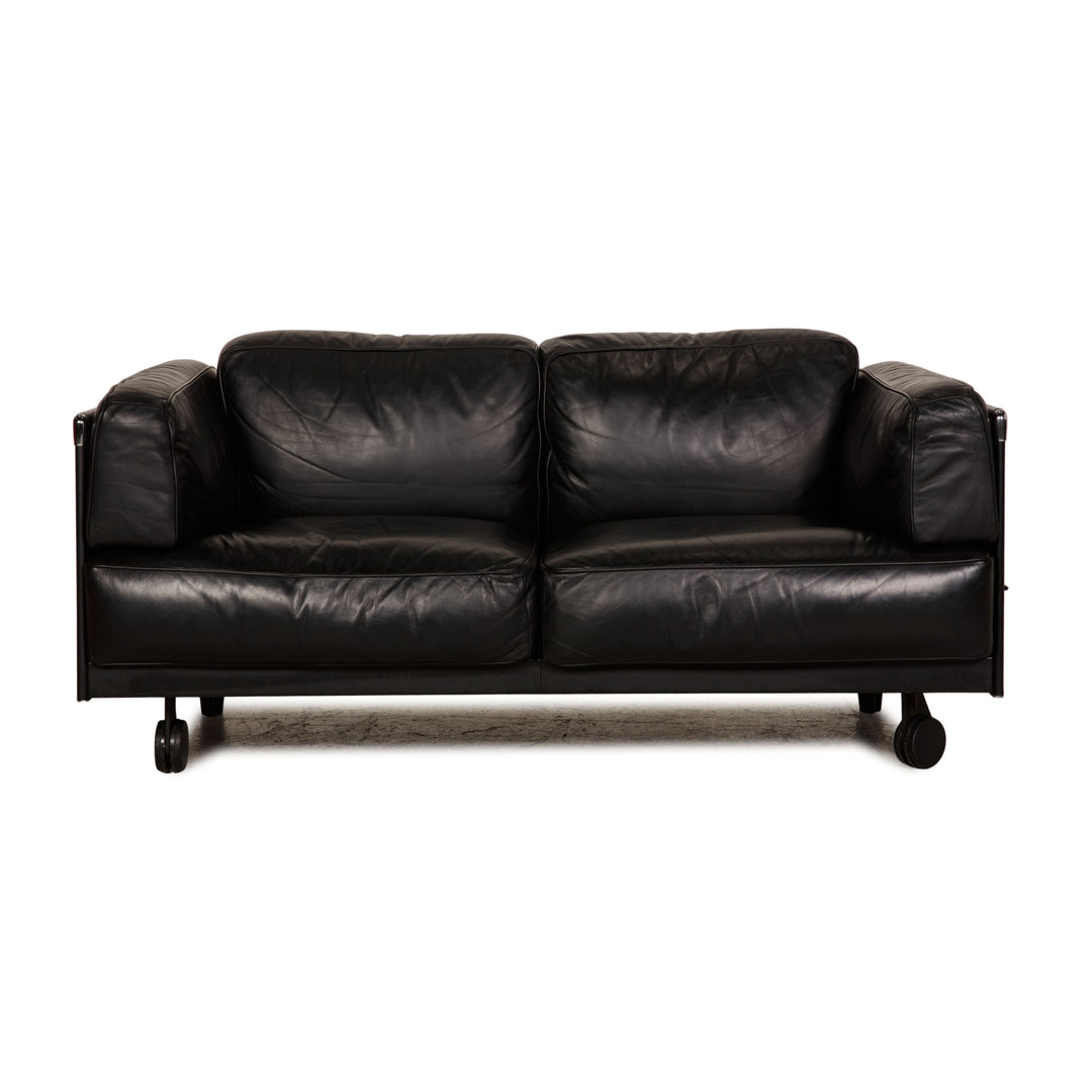 Poltrona Frau Twice Leather Two Seater Black Sofa Couch