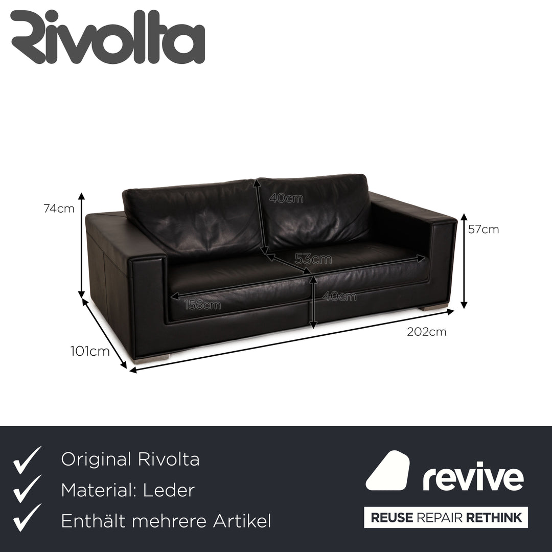 Rivolta FORREST leather sofa set black 2x three-seater couch