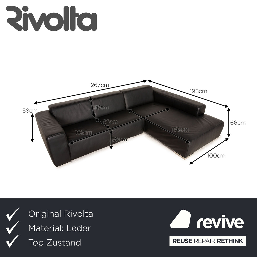 Rivolta Leather Sofa Black Corner Sofa Couch