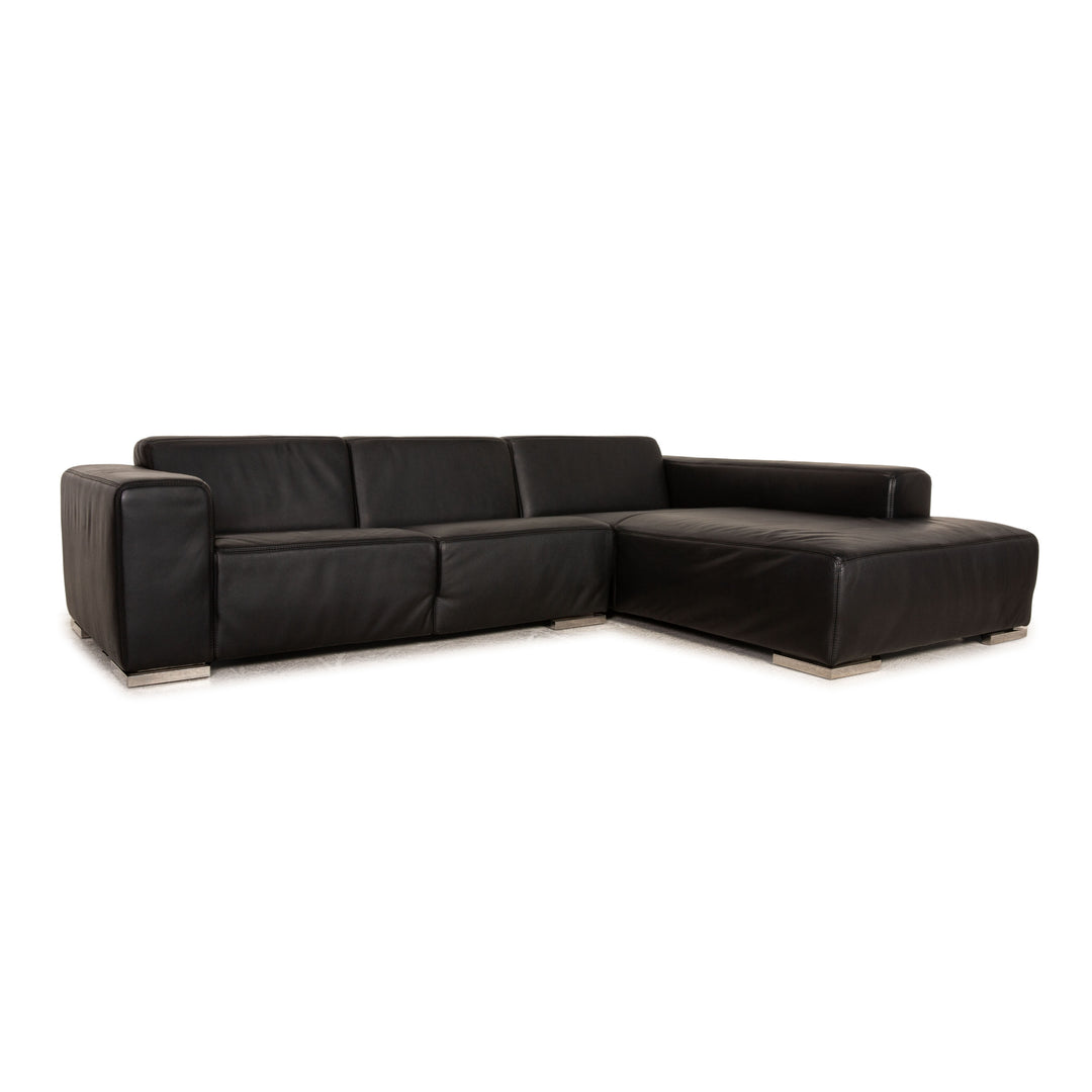 Rivolta Leather Sofa Black Corner Sofa Couch