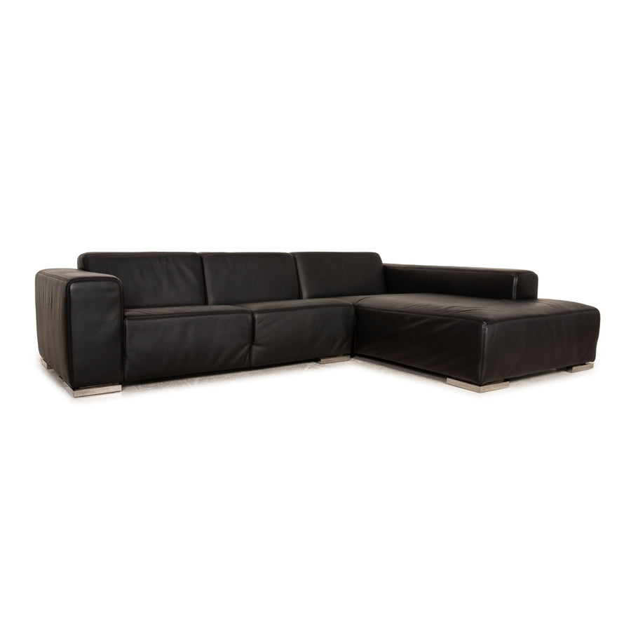 Rivolta Leather Sofa Black Corner Sofa Couch