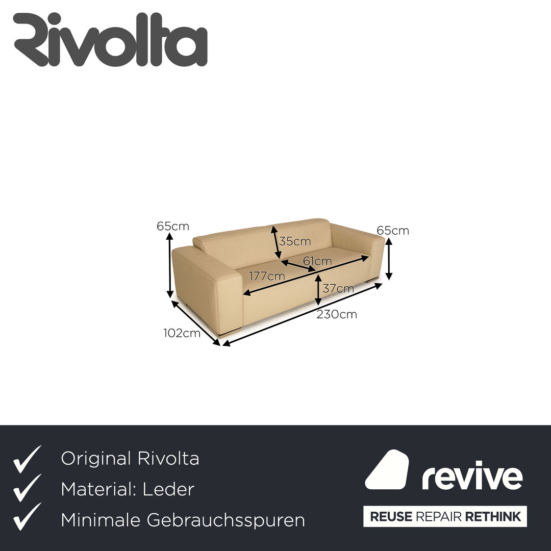 Rivolta Milano Leather Three Seater Cream Sofa Couch