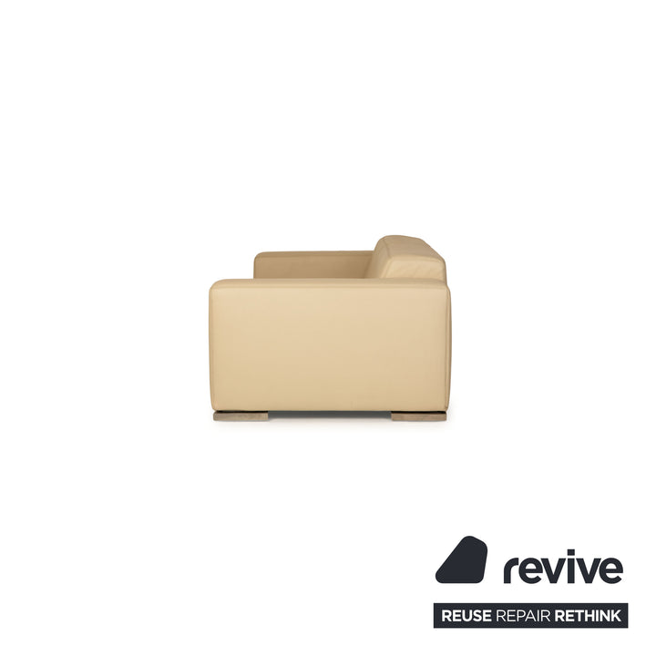 Rivolta Milano Leather Three Seater Cream Sofa Couch